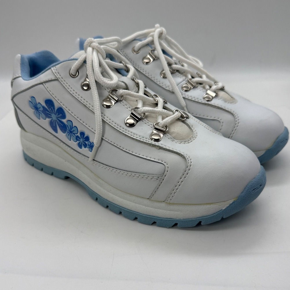 Women’s White and Light Blue Floral Sneakers